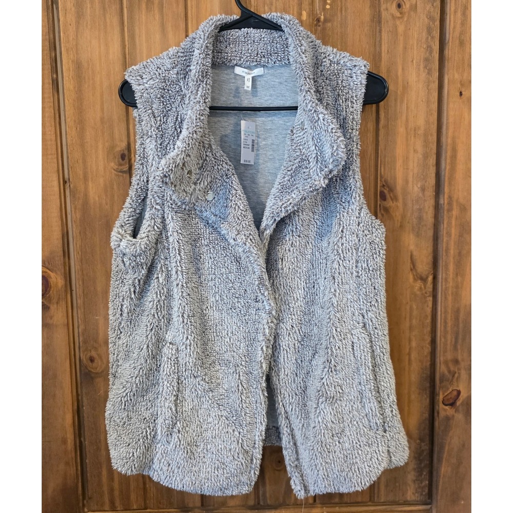 Maurices Faux Fur Vest Womens Medium Gray New Sherpa Fleece Sleeveless Jacket‎